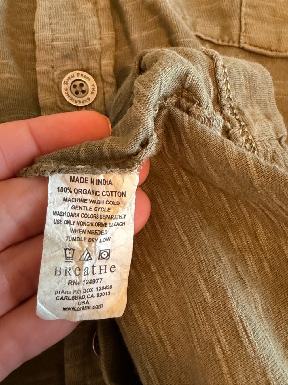 PrAna Olive Green Organic Cotton Short Sleeve Knit Button Down Men's Size M - Picture 13 of 13